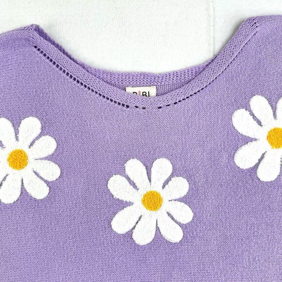 Bibi Daisy Days Print Cropped Sweater Oversized Kimono Sleeves Floral  Purple XL - Picture 4 of 15